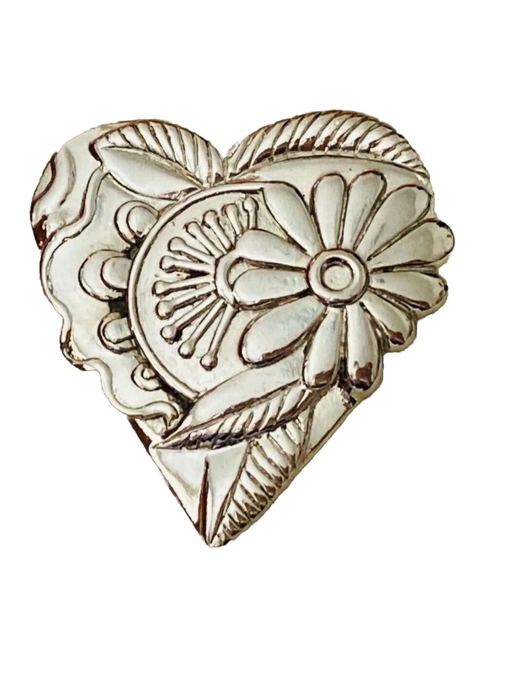 Laurel Burch Silver Floral Heart Brooch